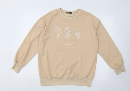 SheIn Womens Beige Cotton Pullover Sweatshirt Size M Pullover - No Rain No Flowers