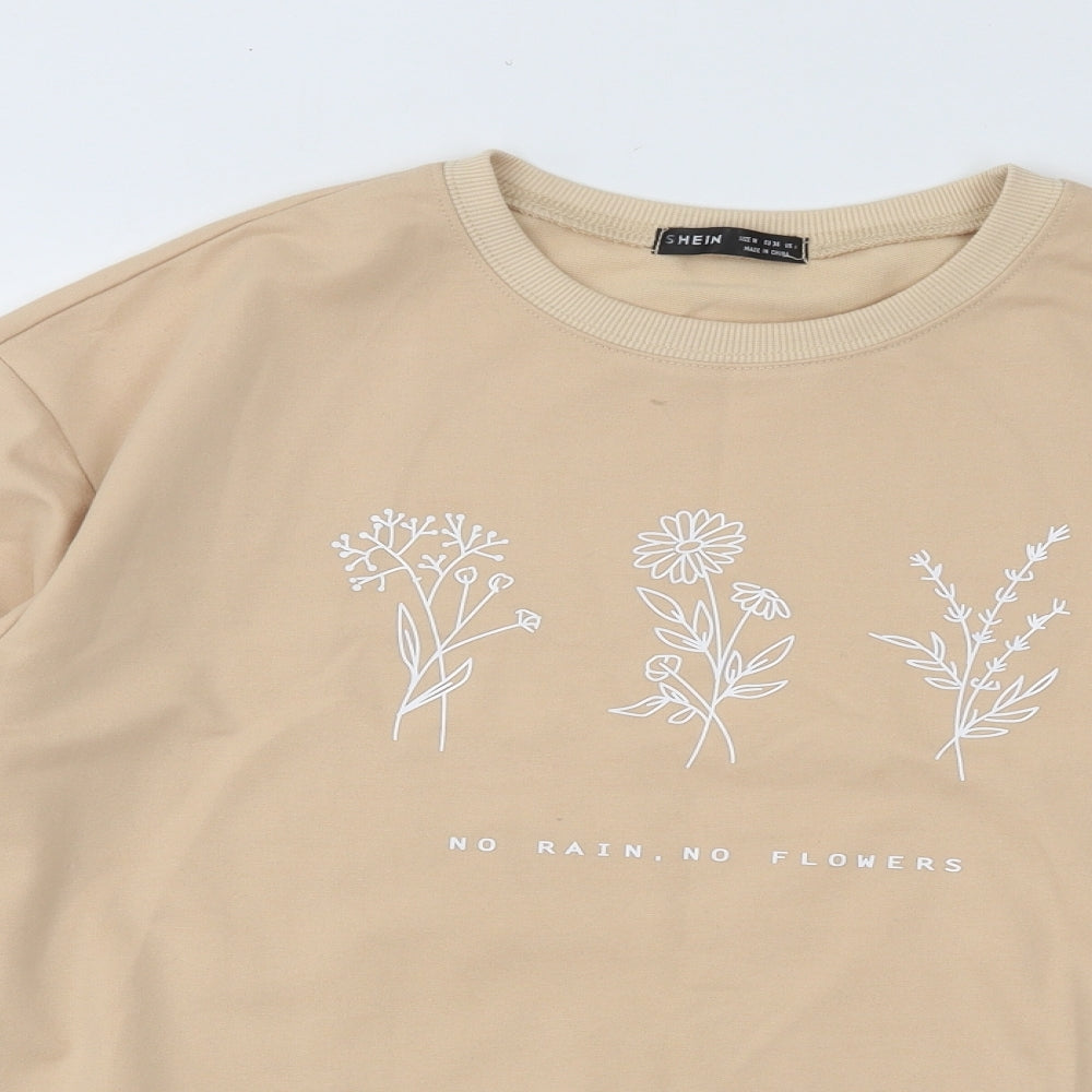 SheIn Womens Beige Cotton Pullover Sweatshirt Size M Pullover - No Rain No Flowers