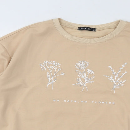 SheIn Womens Beige Cotton Pullover Sweatshirt Size M Pullover - No Rain No Flowers