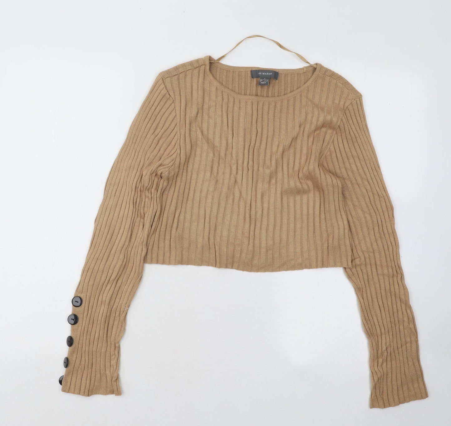 Primark Womens Beige Round Neck Viscose Pullover Jumper Size 10