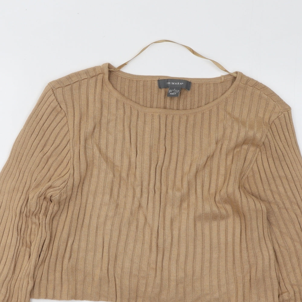 Primark Womens Beige Round Neck Viscose Pullover Jumper Size 10