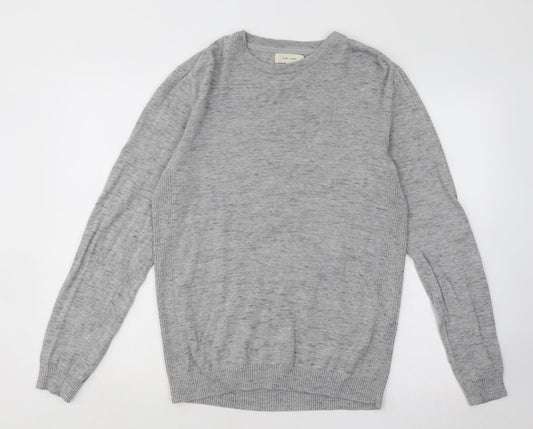 River Island Mens Grey Round Neck Cotton Pullover Jumper Size M