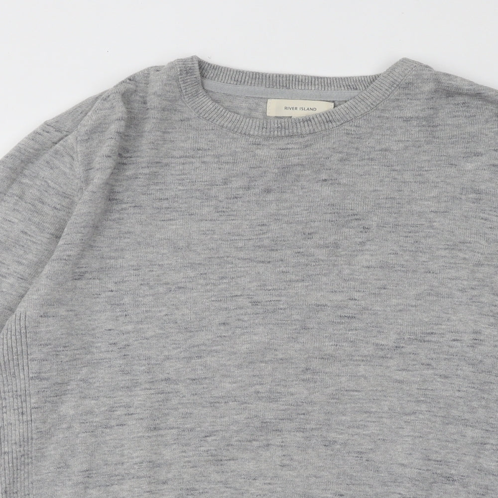 River Island Mens Grey Round Neck Cotton Pullover Jumper Size M