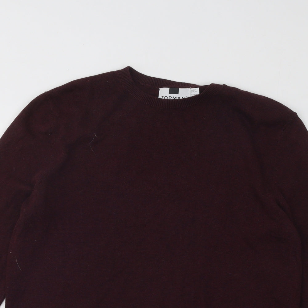 Topman Mens Red Round Neck Cotton Pullover Jumper Size S