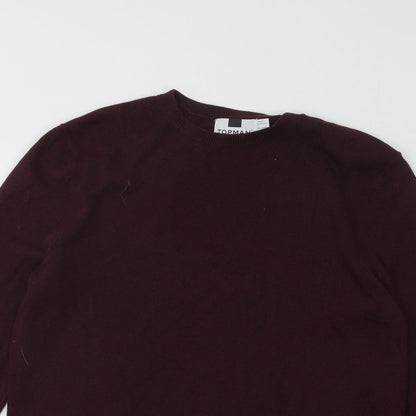 Topman Mens Red Round Neck Cotton Pullover Jumper Size S
