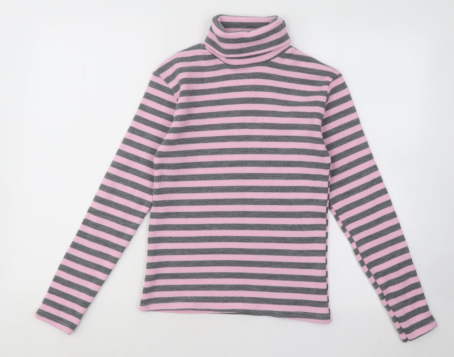 Plusport Womens Pink Roll Neck Striped Acrylic Pullover Jumper Size M