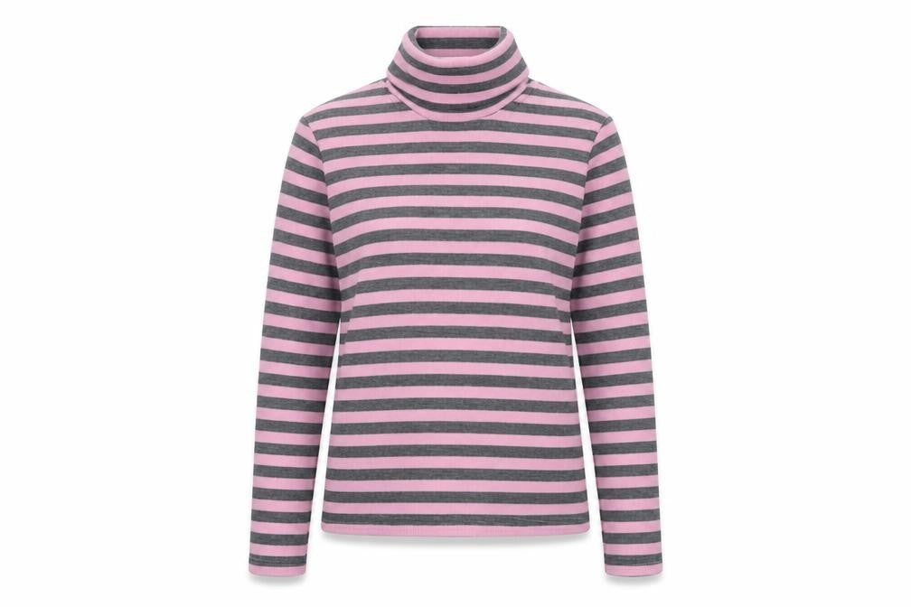 Plusport Womens Pink Roll Neck Striped Acrylic Pullover Jumper Size M