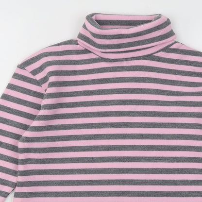 Plusport Womens Pink Roll Neck Striped Acrylic Pullover Jumper Size M