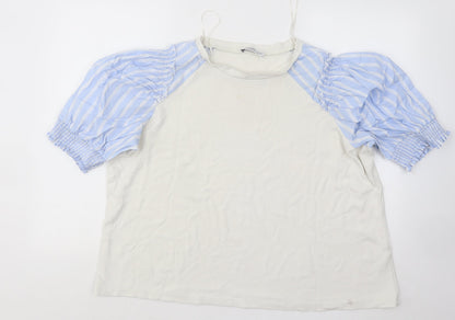 Gallery Womens White Cotton Basic T-Shirt Size XL Round Neck - Puff Sleeves