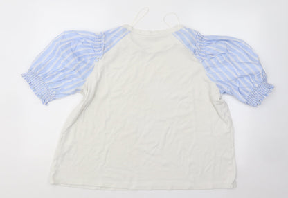 Gallery Womens White Cotton Basic T-Shirt Size XL Round Neck - Puff Sleeves