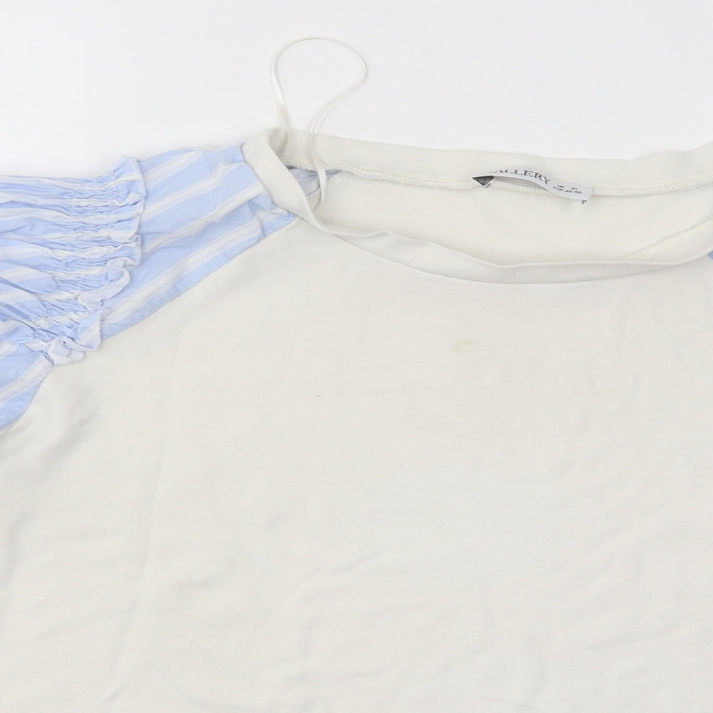 Gallery Womens White Cotton Basic T-Shirt Size XL Round Neck - Puff Sleeves
