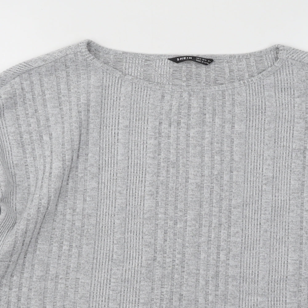 SheIn Womens Grey Round Neck Polyester Pullover Jumper Size S