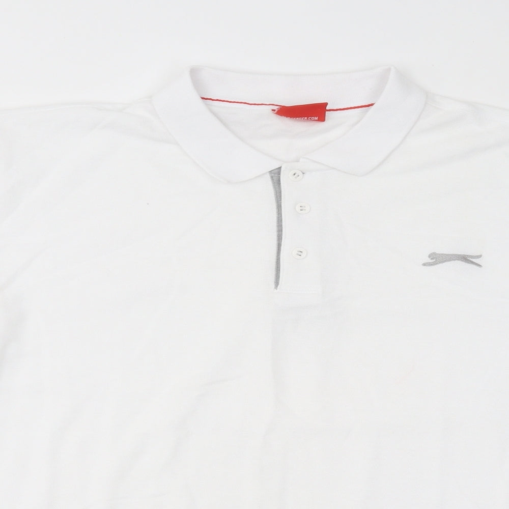 Slazenger Mens White Cotton Polo Size 2XL Collared Button