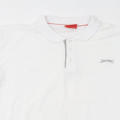 Slazenger Mens White Cotton Polo Size 2XL Collared Button