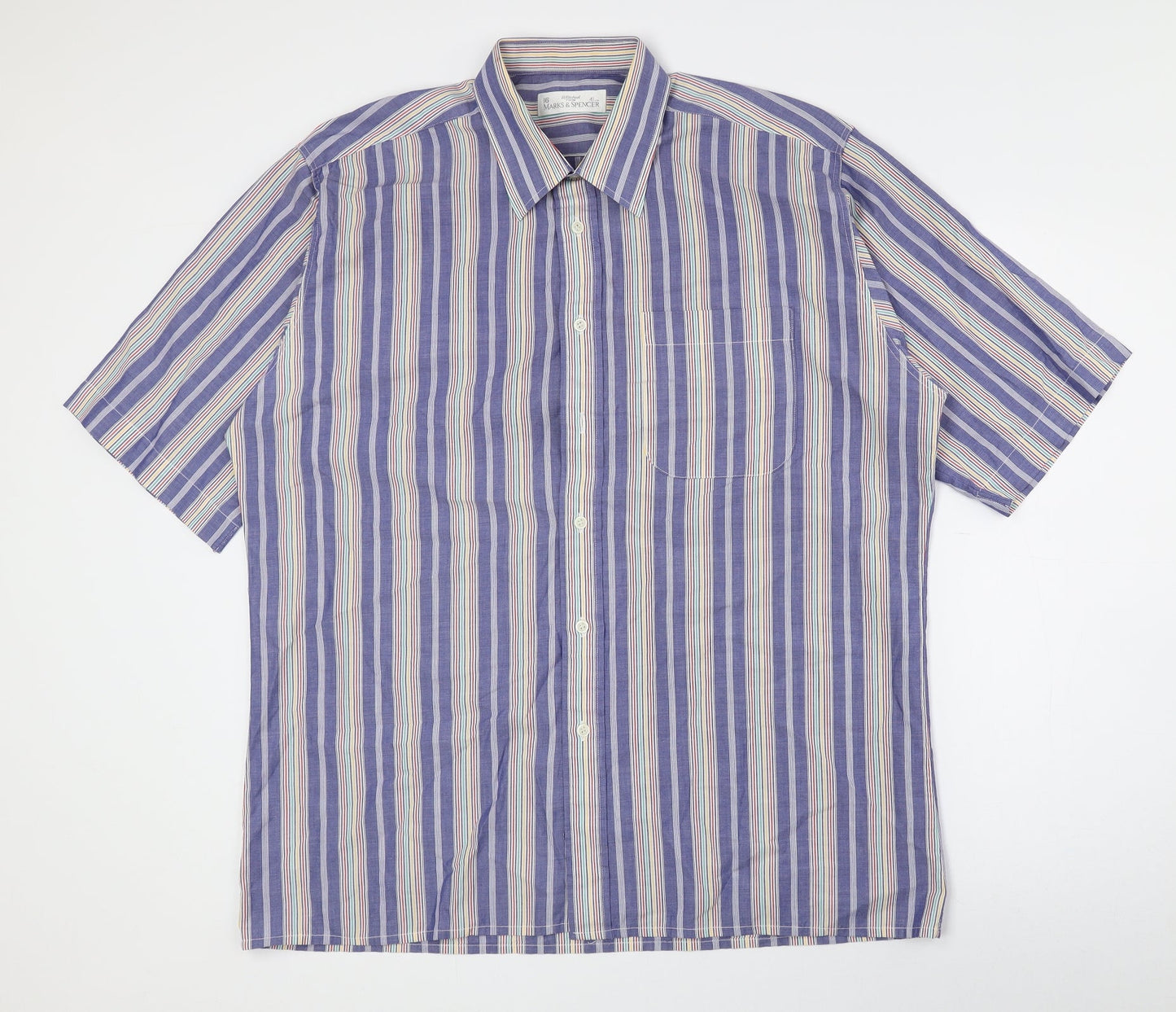 Mens UK Size 41 Marks and Spencer Multicoloured  Button-Up Short Sleeve Casual S