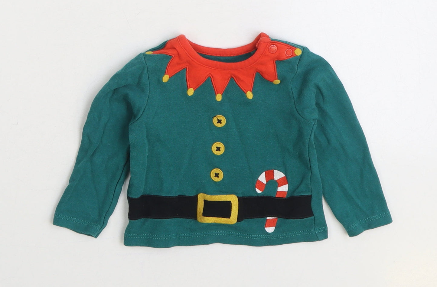 TU Baby Green 100% Cotton Basic T-Shirt Size 3-6 Months Round Neck Snap - Elf Christmas