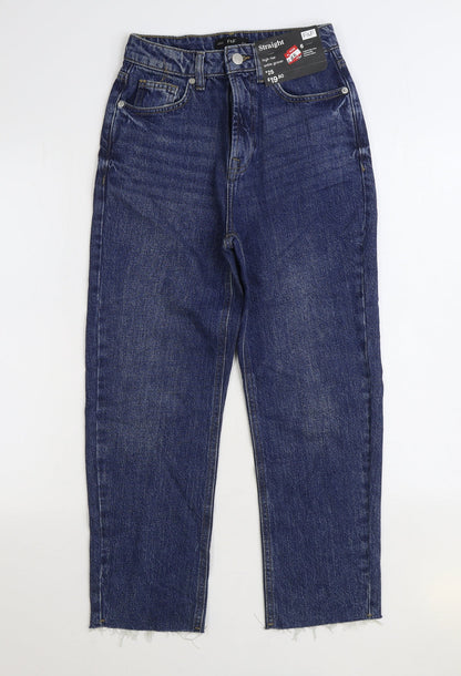 F&F Womens Blue Cotton Straight Jeans Size 6 L25 in Regular Zip - Ankle Grazer