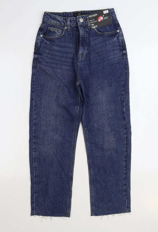 F&F Womens Blue Cotton Straight Jeans Size 6 L25 in Regular Zip - Ankle Grazer