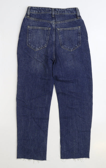 F&F Womens Blue Cotton Straight Jeans Size 6 L25 in Regular Zip - Ankle Grazer