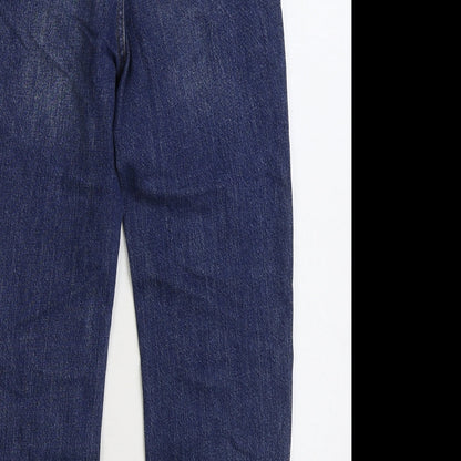 F&F Womens Blue Cotton Straight Jeans Size 6 L25 in Regular Zip - Ankle Grazer