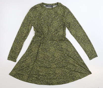 Primark Womens Green Floral Cotton Skater Dress Size 2XS Round Neck Pullover
