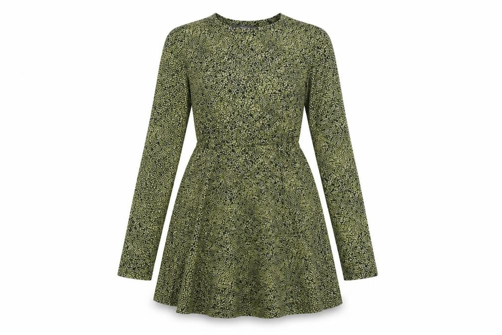 Primark Womens Green Floral Cotton Skater Dress Size 2XS Round Neck Pullover