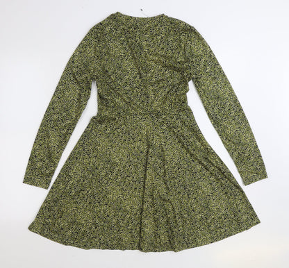 Primark Womens Green Floral Cotton Skater Dress Size 2XS Round Neck Pullover