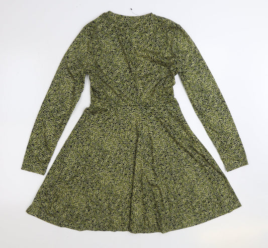 Primark Womens Green Floral Cotton Skater Dress Size 2XS Round Neck Pullover