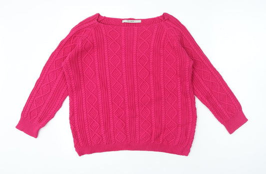 Tru Collection Womens Pink Round Neck 100% Cotton Pullover Jumper Size L
