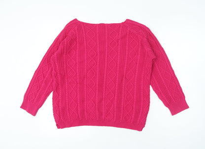 Tru Collection Womens Pink Round Neck 100% Cotton Pullover Jumper Size L