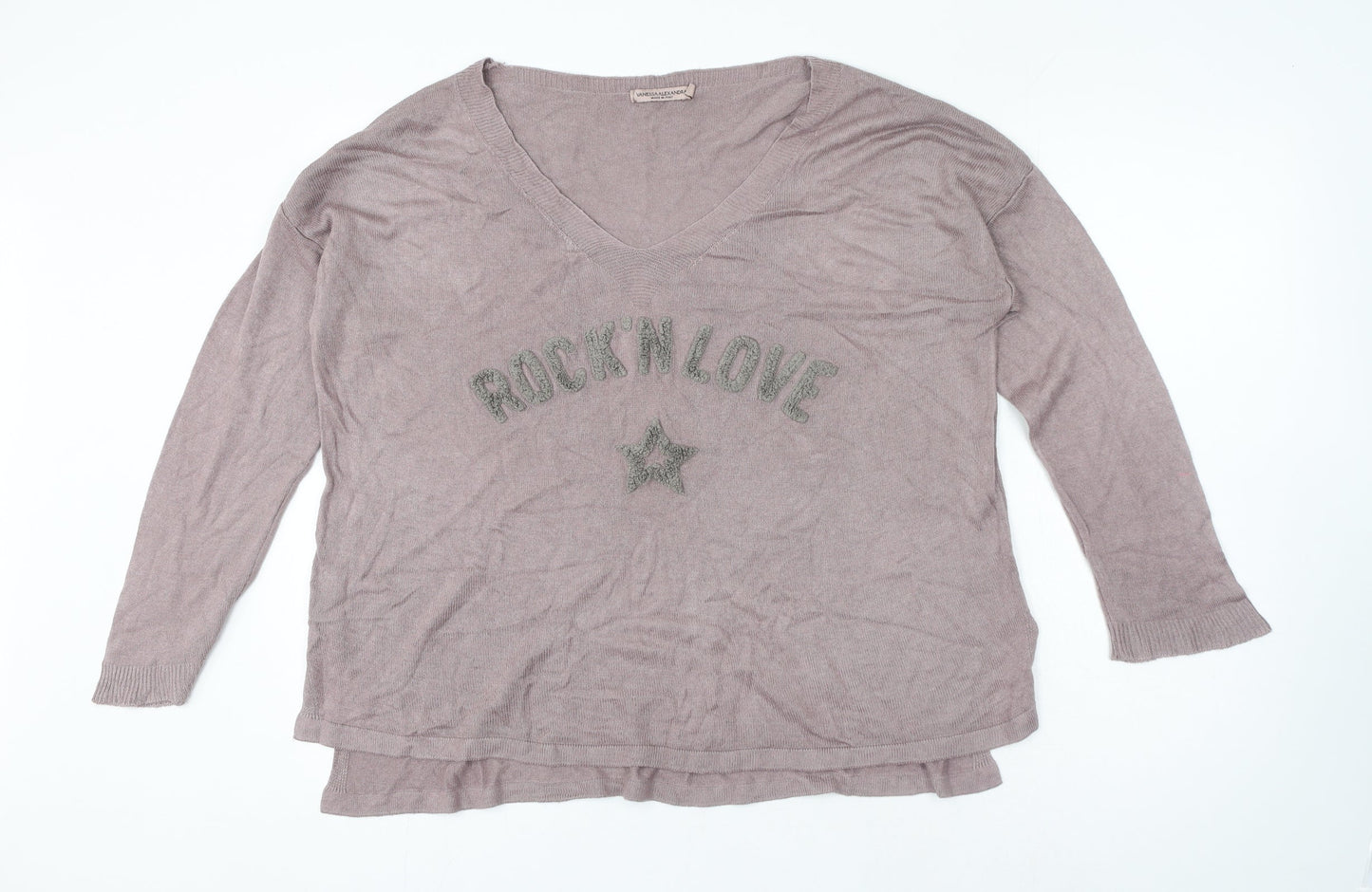 Vanessa Aexandra Womens Beige Modal Jersey T-Shirt Size M V-Neck - Rock N Love