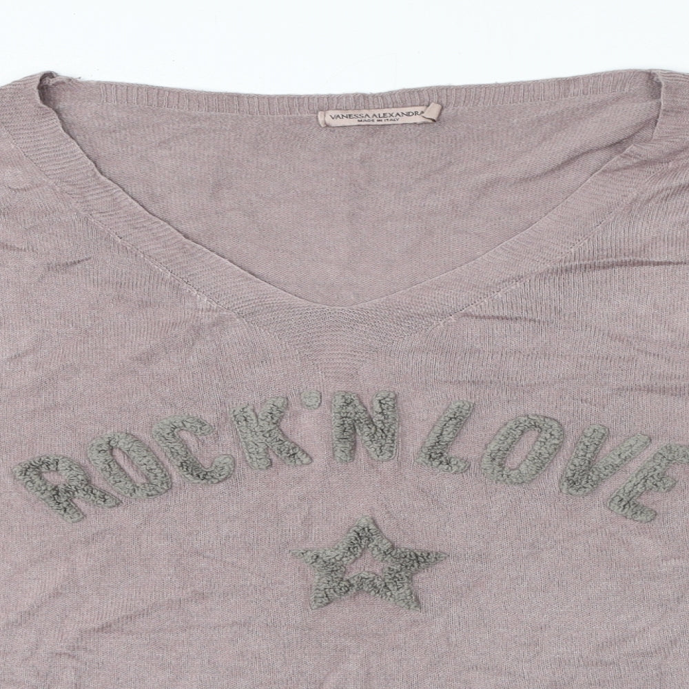 Vanessa Aexandra Womens Beige Modal Jersey T-Shirt Size M V-Neck - Rock N Love