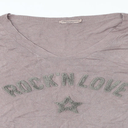 Vanessa Aexandra Womens Beige Modal Jersey T-Shirt Size M V-Neck - Rock N Love