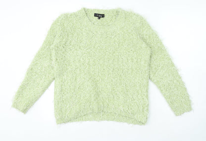 Preppy Womens Green Crew Neck Acrylic Pullover Jumper Size M