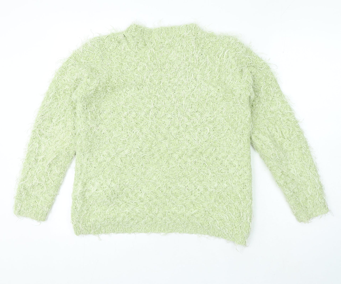 Preppy Womens Green Crew Neck Acrylic Pullover Jumper Size M