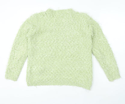 Preppy Womens Green Crew Neck Acrylic Pullover Jumper Size M
