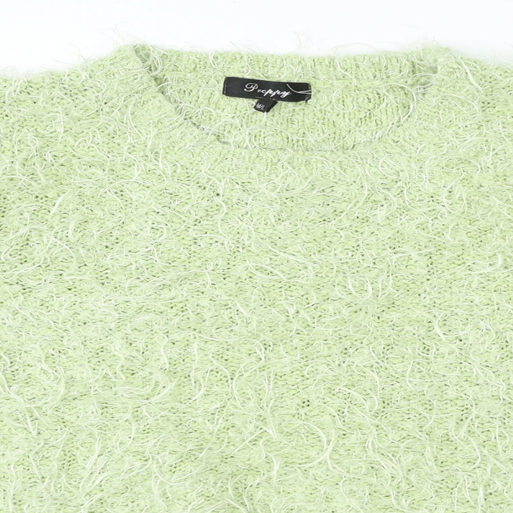 Preppy Womens Green Crew Neck Acrylic Pullover Jumper Size M