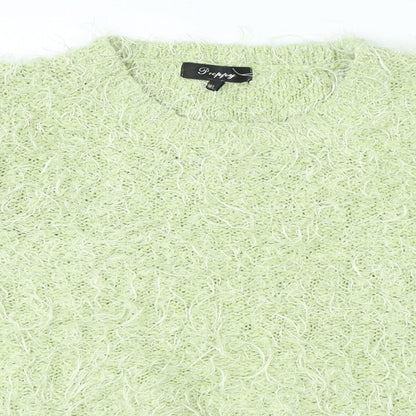 Preppy Womens Green Crew Neck Acrylic Pullover Jumper Size M