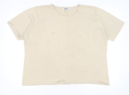 Damart Womens Beige Round Neck Floral Cotton Pullover Jumper Size 20