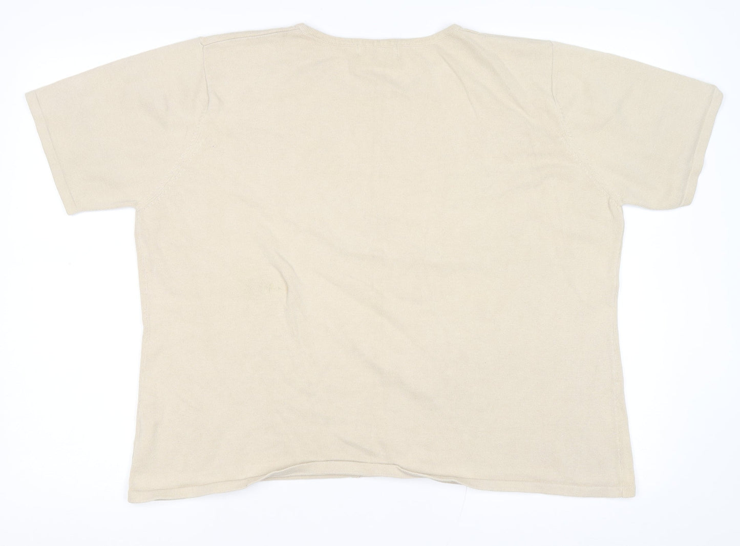 Damart Womens Beige Round Neck Floral Cotton Pullover Jumper Size 20