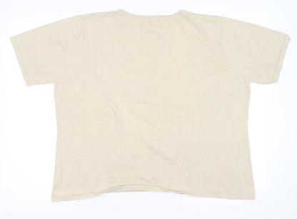 Damart Womens Beige Round Neck Floral Cotton Pullover Jumper Size 20