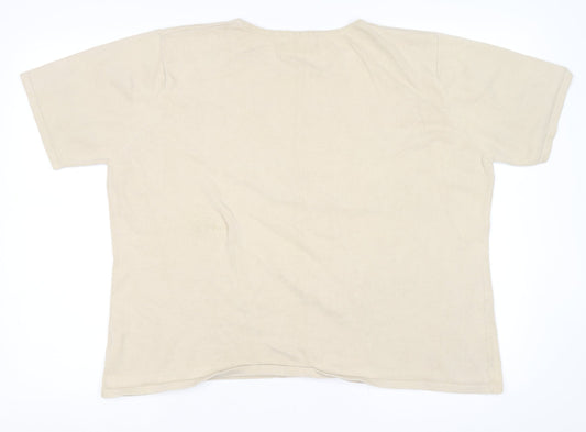 Damart Womens Beige Round Neck Floral Cotton Pullover Jumper Size 20