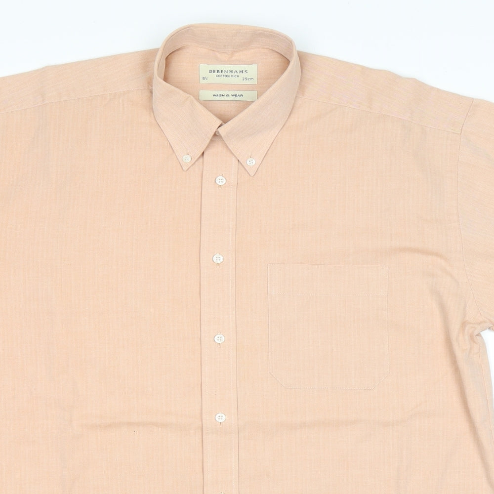 Mens UK Size 15.5 Debenhams Pink  Button-Up Short Sleeve Casual Shirt