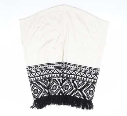 Primark Girls Ivory V-Neck Geometric Acrylic Cape Jumper Size 11-12 Years