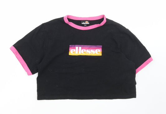 ellesse Womens Black Cotton Cropped T-Shirt Size 10 Round Neck