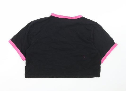 ellesse Womens Black Cotton Cropped T-Shirt Size 10 Round Neck