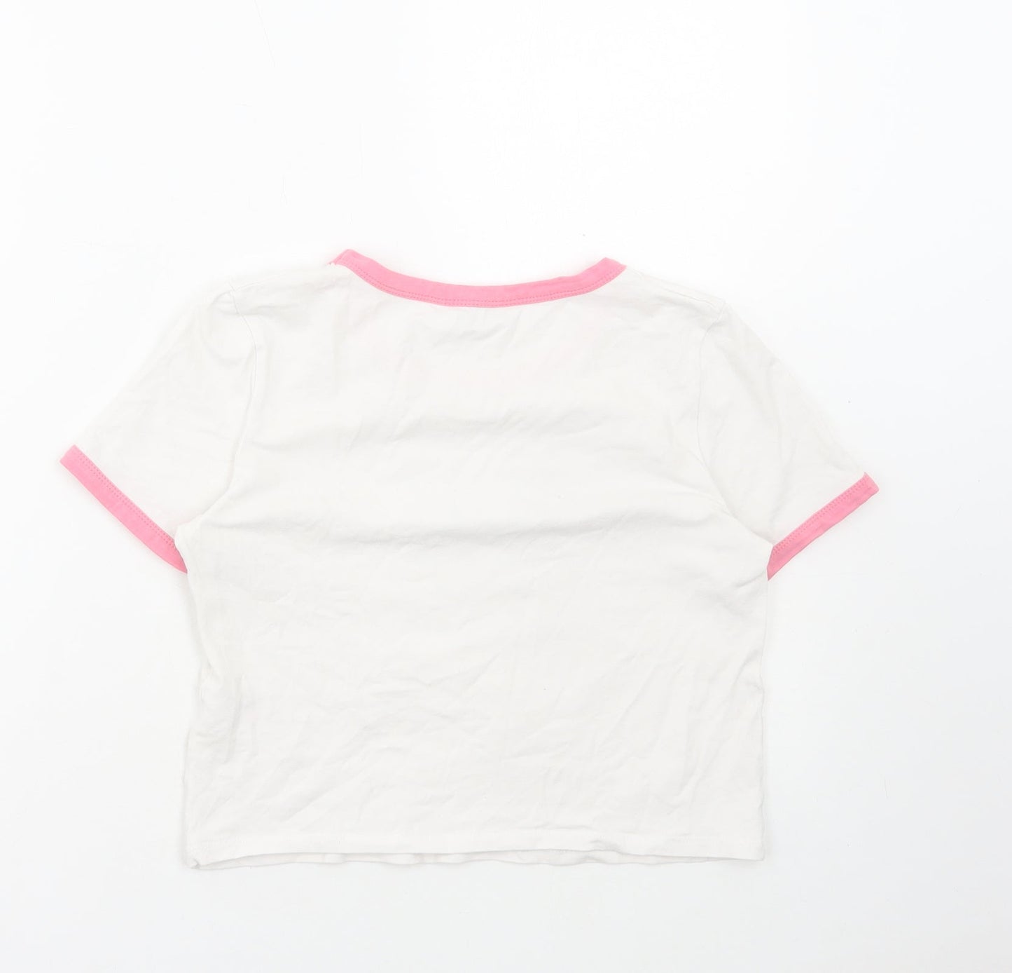 Primark Womens White Cotton Cropped T-Shirt Size M Round Neck - Self Love