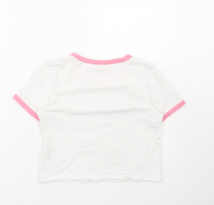 Primark Womens White Cotton Cropped T-Shirt Size M Round Neck - Self Love