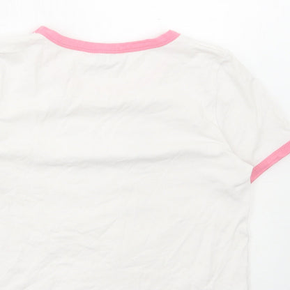 Primark Womens White Cotton Cropped T-Shirt Size M Round Neck - Self Love