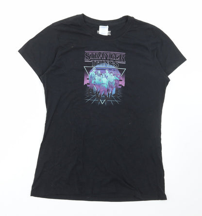 Port & Company Womens Black Cotton Basic T-Shirt Size S Round Neck - Stranger Things